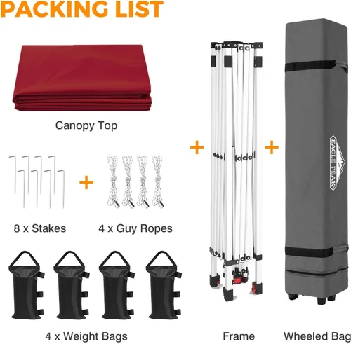 Miniatura 299 de EAGLE PEAK Tienda de campaña desplegable con bolsa de transporte con ruedas, 8 estacas, 4 cuerdas, 4 bolsas de peso, toldo de tienda de campaña