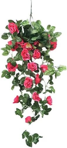Flores artificiales colgantes de vid de 31.5 pulgadas, planta colgante falsa, flores de rosas de seda, flor sintética para jardín al aire libre,