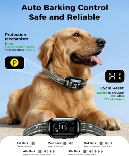 Miniatura 4 de Rojeco Collar de choque de perro 2 en 1 y collar de ladrido de perro, collar de perro remoto de 3300 pies con resistencia al agua IPX7, modos