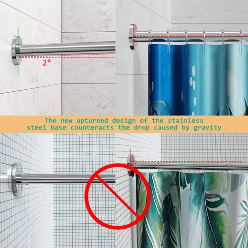 Miniatura 6 de Barra extensible de cortina de ducha en esquina de bañera en forma de L de acero inoxidable 304, instalación sin taladro, para baño, tienda de ropa