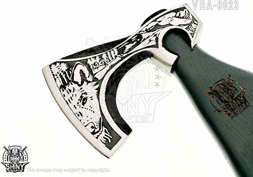 Miniatura 5 de Axes Hacha vikinga hecha a mano Hacha de batalla nórdica con cabeza de acero al carbono y diseño de grabado negro, mango de madera de fresno