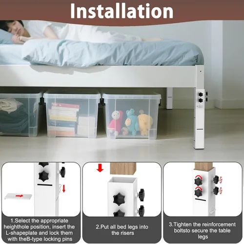 Miniatura 8 de Elevadores de cama de acero al carbono de grado superior 2025 de 2.3 pulgadas de diámetro, altura ajustable