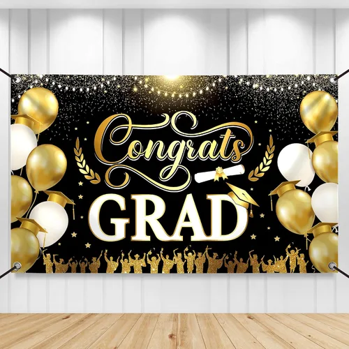 Miniatura 10 de KatchOn, XtraLarge - Cartel de graduación de felicitaciones – 72 x 44 pulgadas, fondo de graduación morado y dorado Decoraciones de graduación