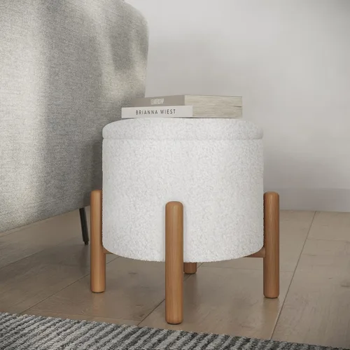 Miniatura 6 de Lavish Home - Puf otomano redondo de almacenamiento de sherpa con tapa extraíble, reposapiés de felpa y organizador oculto para espacios pequeños