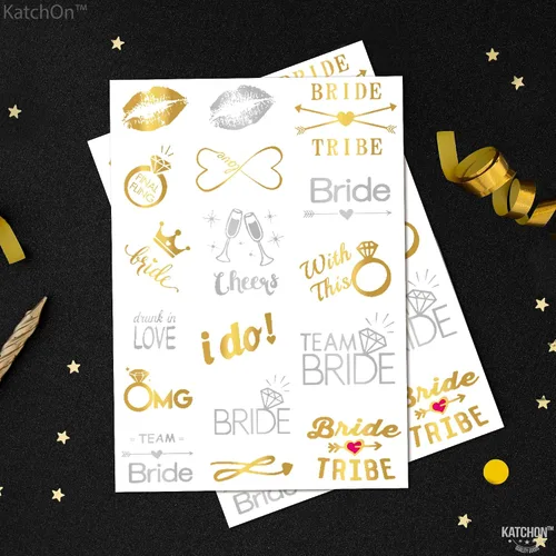 Miniatura 2 de KatchOn Tatuajes metálicos de la tribu de la novia, 34 piezas, tatuajes de novia dorados para despedidas de soltera y decoraciones de despedida