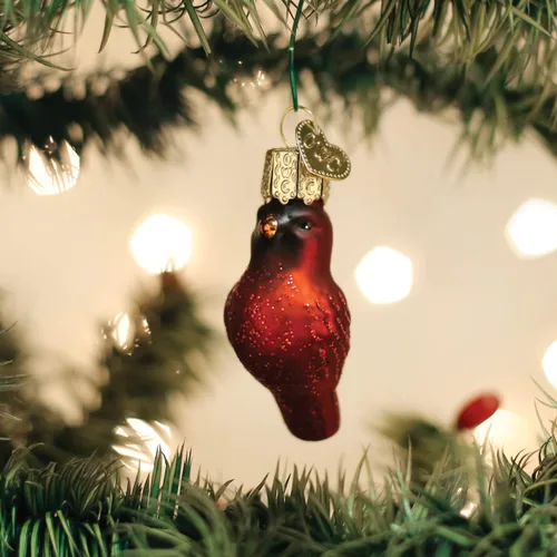 Miniatura 2 de Old World Christmas Mini adorno de cristal cardenal rojo soplado para árbol de Navidad, decoración navideña artesanal, colección de observadores