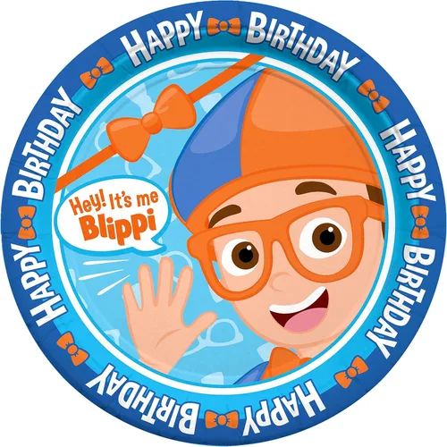Treasures Gifted Platos de cena Blippi con licencia oficial de 8 unidades y 9 pulgadas Blippi - Suministros para fiesta de cumpleaños Blippi -