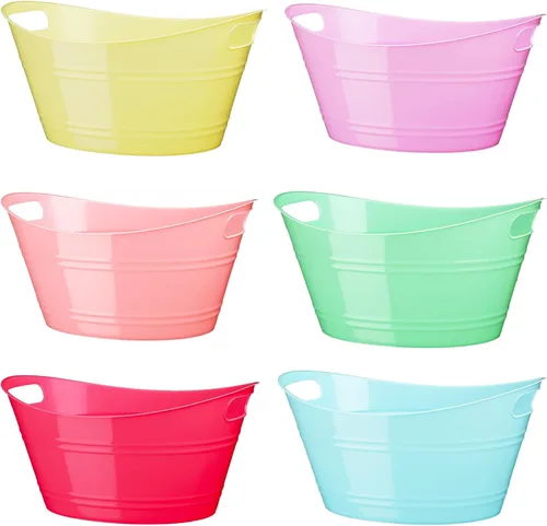 Patelai 6 Piezas Cubetas de Hielo Pack, Cubetas de Hielo de Plástico con Asas, Tina de Almacenamiento Ovalada, Recipiente de Bebidas de Gran Color