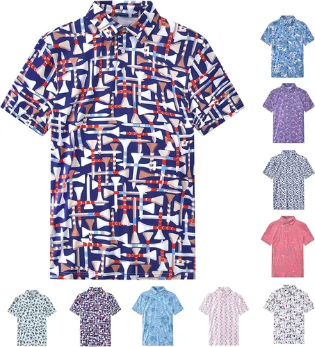 caloleyng Camisas tipo polo de golf con estampado divertido para hombre, para verano, elásticas, de ajuste seco, manga corta, para el rendimiento