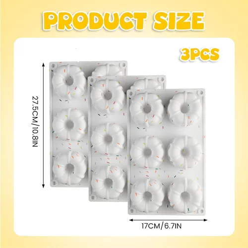 Miniatura 2 de Moldes de gelatina de silicona, 3 moldes de silicona para gelatina, 6 cavidades, antiadherentes para hornear donas, pasteles, brownies, mousse, molde