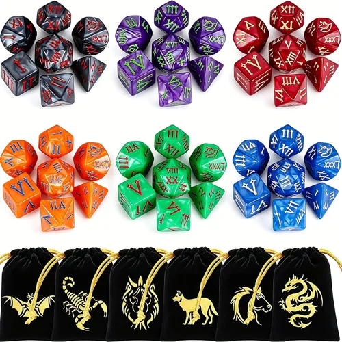 Miniatura 18 de CiaraQ Juego de dados poliédricos - Dados para juegos de rol DND para Calabozos y Dragones, juego de mesa RPG, doble color, 35 piezas