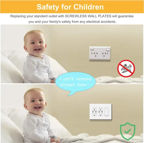 Miniatura 4 de Cubierta de placa de pared sin tornillos de 3 segmentos, cubierta de salida decorativa para interruptores de luz, atenuadores, GFCI, receptáculo