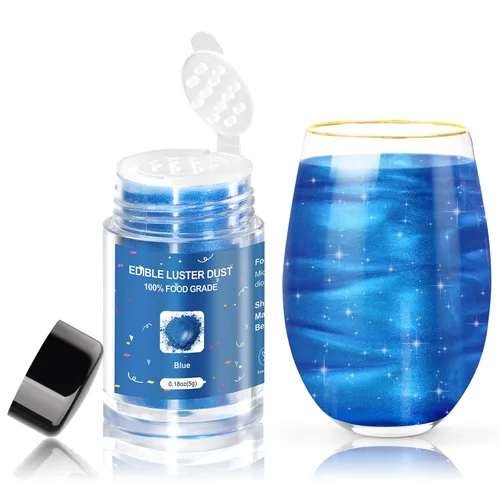 CRPTHE Polvo de Polvo de Lustre Azul Comestible 5g, Purpurina Comestible para Bebidas, Polvo de Purpurina de Grado Alimenticio para Cócteles,