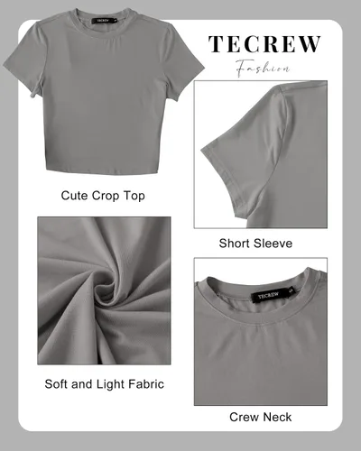 Miniatura 7 de TECREW Camiseta corta de verano para mujer, de manga corta, estilo casual, básica, cuello redondo, ajustada