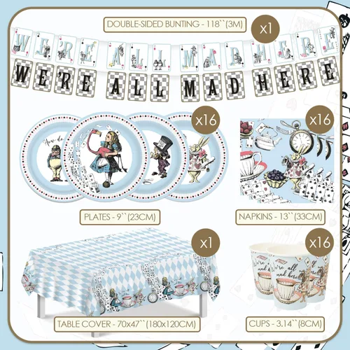 Miniatura 4 de Talking Tables Juego de 50 platos desechables de Alicia en el país de las maravillas, vasos, servilletas y banderines para 16 invitados