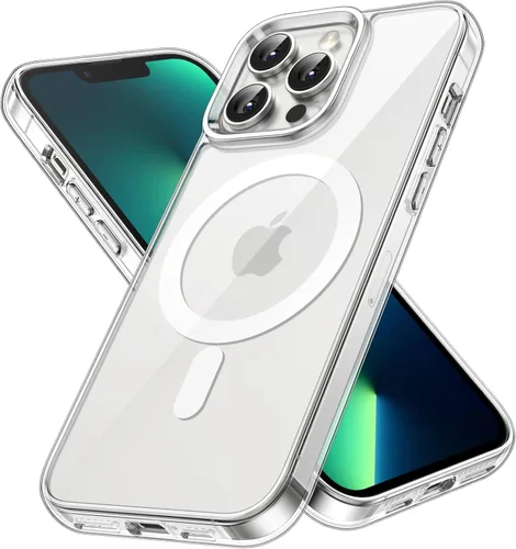 JETech Funda magnética para iPhone 13 Pro de 6.1 pulgadas, compatible con carga inalámbrica MagSafe, a prueba de golpes, parte trasera transparente