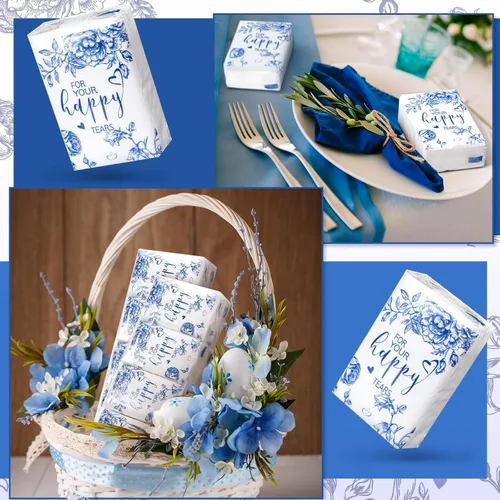 Miniatura 4 de Spiareal 50 pañuelos azules con diseño de lágrimas felices para boda, 3 capas para tus lágrimas felices, pañuelos de boda para invitados, papel