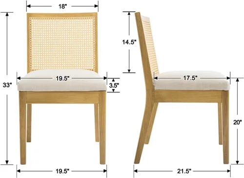 Miniatura 2 de Juego de 2 sillas de comedor rústicas de ratán para cocina, silla de madera sin brazos, color crema Crema natural