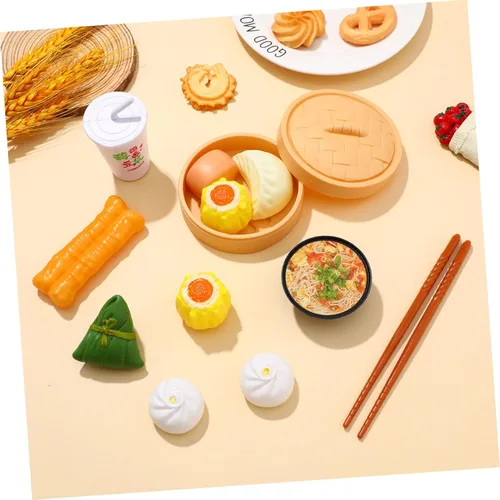 Miniatura 2 de Ipetboom Juego de 2 juegos de comida de juguete, juego de cocina, 26 piezas de desayuno chino al vapor, juego de comida para niños, familia, juego