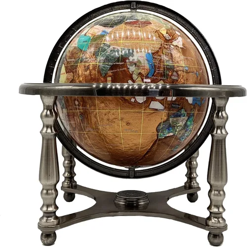 Miniatura 13 de Globo del mundo con piedras preciosas de océano azul con soporte de aleación de zinc plateado de 4 patas (8.661 in/9 pulgadas, 4 patas/azul océano)