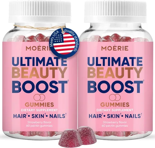 Moerie Gomitas para el cabello, piel y uñas, para mujeres y hombres, biotina para pérdida de cabello, vitaminas gomosas y suplementos dietéticos