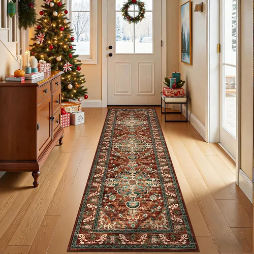 Miniatura 70 de U'Artlines Alfombra de Área Bohemia Lavable, 2x3 Pequeña Suave Antideslizante Vintage Felpudo para Puerta Frontal Interior Alfombra Verde
