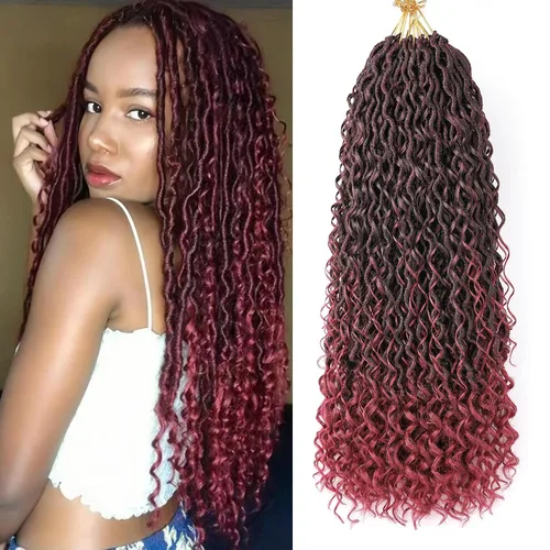 Miniatura 13 de Copper Goddess Faux Locs Cabello de Ganchillo con Puntas Rizadas, 7 Paquetes de 14 Pulgadas Boho Goddess Locs Cabello de Ganchillo, Cabello