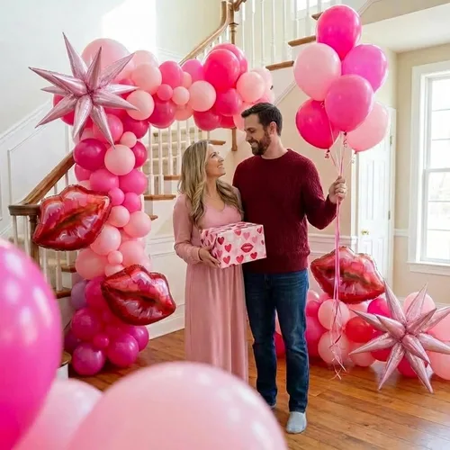 Miniatura 8 de Kit de arco de guirnalda de globos rosa y rojo, 108 piezas con globos de labios de estrella de aluminio para niñas, mujeres, cumpleaños, día