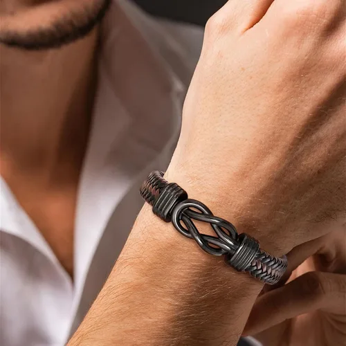 Miniatura 7 de MEALGUET Men's Bracelets Gifts for Men - Brown Braided Leather Infinity Knot Bracelets Engraved Love Massage for Son Man Husband Boyfriend, Mens