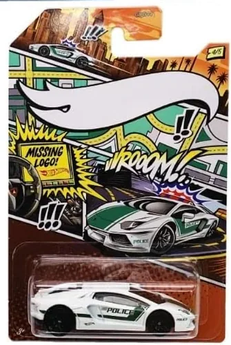 Miniatura 5 de Hot Wheels Police Pursuit Comic Missing Logo Art Variant - Paquete completo de 5 (edición 2020) Coches de policía coleccionables 1:64 fundidos a