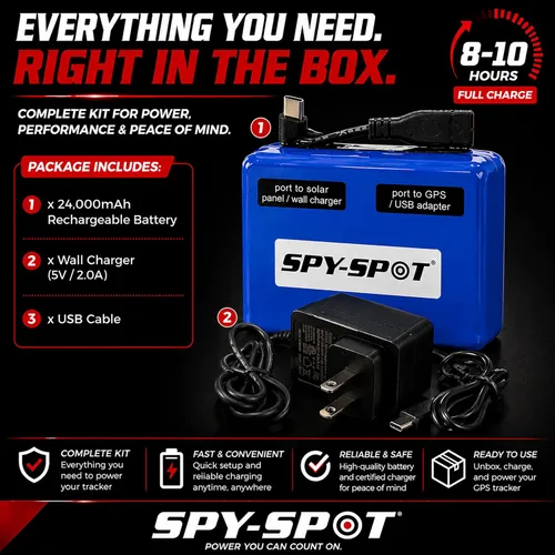 Miniatura 8 de Spy Spot Batería delgada extendida para rastreadores GPS, batería recargable de 24000 mAh con cargador de pared, hasta 4-8 meses de tiempo