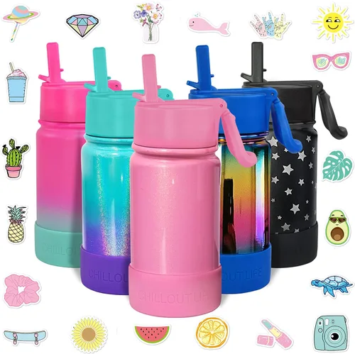 Miniatura 19 de CHILLOUT LIFE - Botella de agua aislada de 17 onzas con tapa con pajilla para niños, a prueba de fugas y bonitas calcomanías impermeables, termo