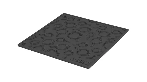 Lodge Salvamanteles cuadrados de silicona con patrón de sartén de 7 pulgadas, color negro