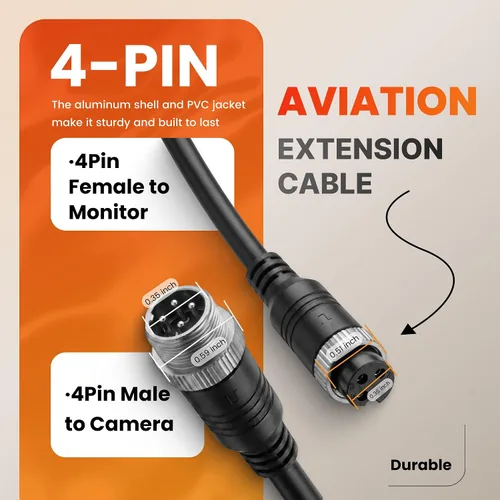 Miniatura 3 de Cable de extensión de video de aviación de 4 pines de 10 pies/3M para cámaras de visión trasera CCTV y monitores de respaldo de vehículos
