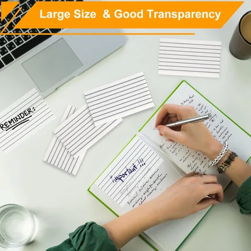 Miniatura 6 de Notas adhesivas transparentes con forro grande, 4 blocs de 3 x 5 pulgadas, transparentes transparentes, translúcidas, autoadhesivas, pestañas 3x5