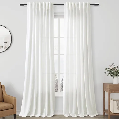 Miniatura 57 de Aersas Aqua Green Linen Curtains 84 Inches Long 2 Panels Set Back Tab Rod Pocket Living Room Curtain Farmhouse Rustic Light Filtering Hook Drapes