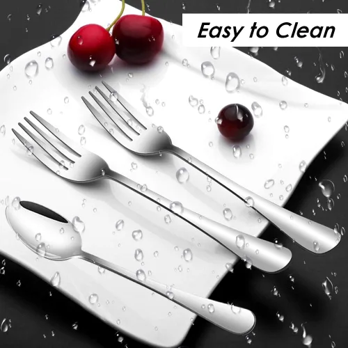 Miniatura 6 de findTop - Juego de 12 tenedores y cucharas de acero inoxidable chapados en negro, tenedores resistentes (8 pulgadas) y cucharas (7 pulgadas)