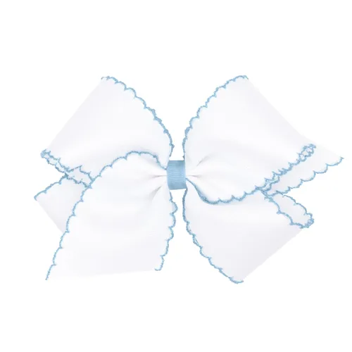 Miniatura 49 de Wee Ones - Lazo clásico de grogrén con borde de puntadas lunares para niñas, con clip para cabello WeeStay, borde en contraste, King, blanco