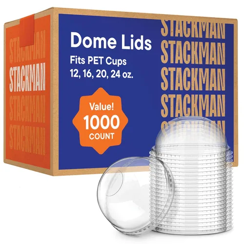 Miniatura 9 de Tapas planas de plástico PET transparente con ranura para popote (paquete de 1000) para 12, 16, 20, 24 onzas. Se adapta a vasos de plástico ultra