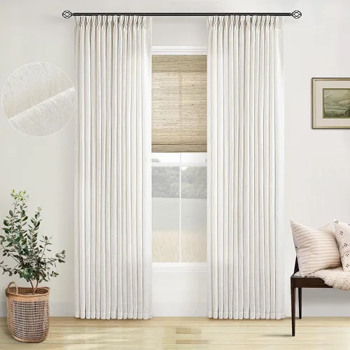 Miniatura 111 de Cortinas de lino natural con pliegues fruncidos de 120 pulgadas de largo para sala de estar, cortinas plisadas con ganchos y lengüeta trasera