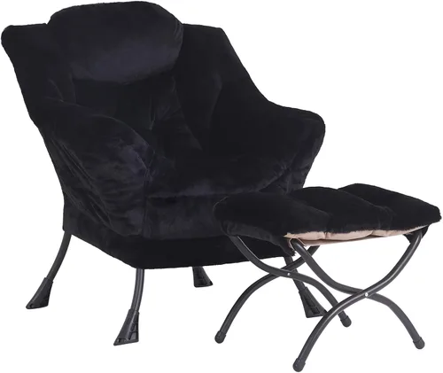Miniatura 34 de LITA - Silla perezosa con otomana, sofá tapizado de ocio moderno de acento, silla de lectura contemporánea de salón con reposabrazos y bolsillo