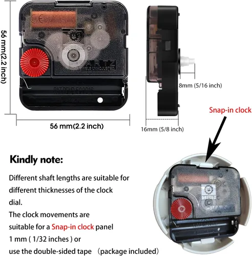 Miniatura 2 de Mecanismo de reloj de barrido súper silencioso 12888, motor de reloj de pared de cuarzo de 5/16 pulgadas - 59/64 pulgadas de longitud del eje