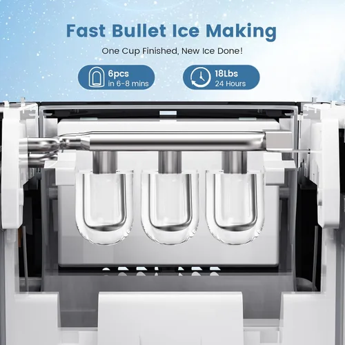 Miniatura 2 de Electactic Máquina de hielo tipo bala, 18 libras/día, compacta, para encimera, tapa extraíble, fácil de limpiar, 6 unidades rápidas de hielo en 8