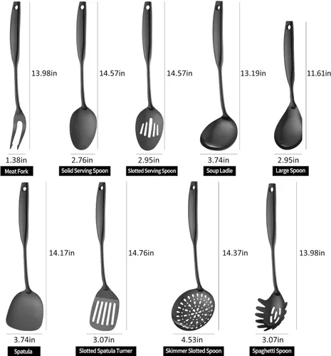 Miniatura 2 de Lazycorner Juego de utensilios de cocina de 9 piezas de acero inoxidable 304 con acabado espejo pulido, cucharas para cocinar, cuchara ranurada