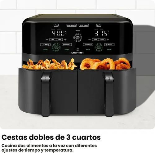 Miniatura 5 de Chefman Freidora de Aire de Doble Canasta de 6 Cuartos - Pantalla Táctil Digital, Smart Sync Finish, Hi-Fry, Apagado Automático, 2 Canastas de Freír
