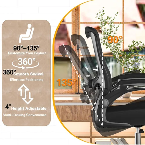 Miniatura 5 de Silla de oficina ergonómica, silla de escritorio con respaldo alto y soporte lumbar ajustable, respaldo de malla transpirable, capacidad de 330