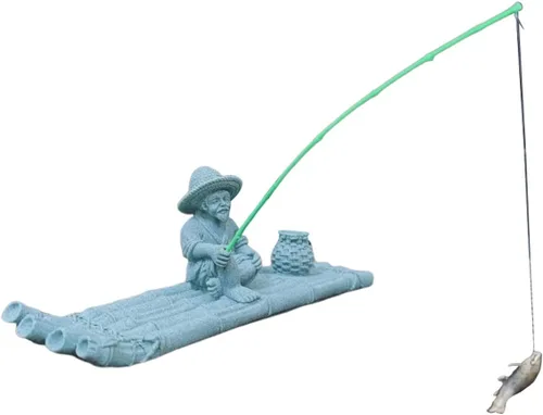 Miniatura 8 de livelyfish Little Fisherman Figurines Sandstone Chinese Miniatura Fisherman Statua Ornamento para pecera, micro paisaje, bonsái, decoración