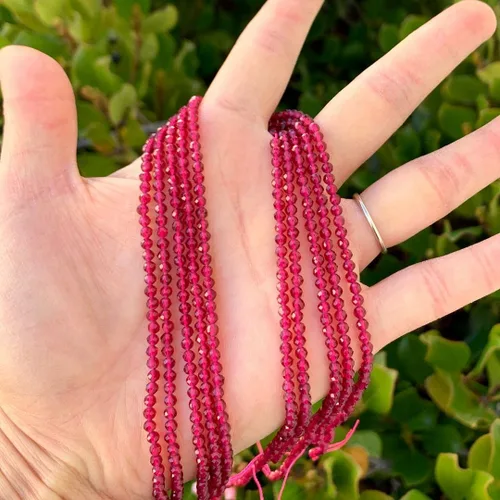 Miniatura 4 de Adabele GH3R-3 - 2 hebras de piedras preciosas curativas de jade rojo granate natural, 0.12 pulgadas, cuentas sueltas redondas facetadas pequeñas