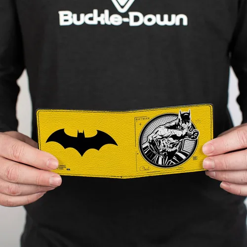 Miniatura 4 de Buckle-Down Billetera de DC Comics para hombre, plegable, con logotipo de Batman Tech Action Pose Bat amarillo, negro y blanco, cuero vegano, 4.0 x