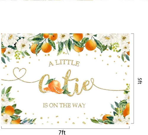 Miniatura 7 de Lofaris A Little Cutie is On The Way - Telón de fondo para baby shower, naranja cítrico, para revelación de género, vegetación, naranja, floral